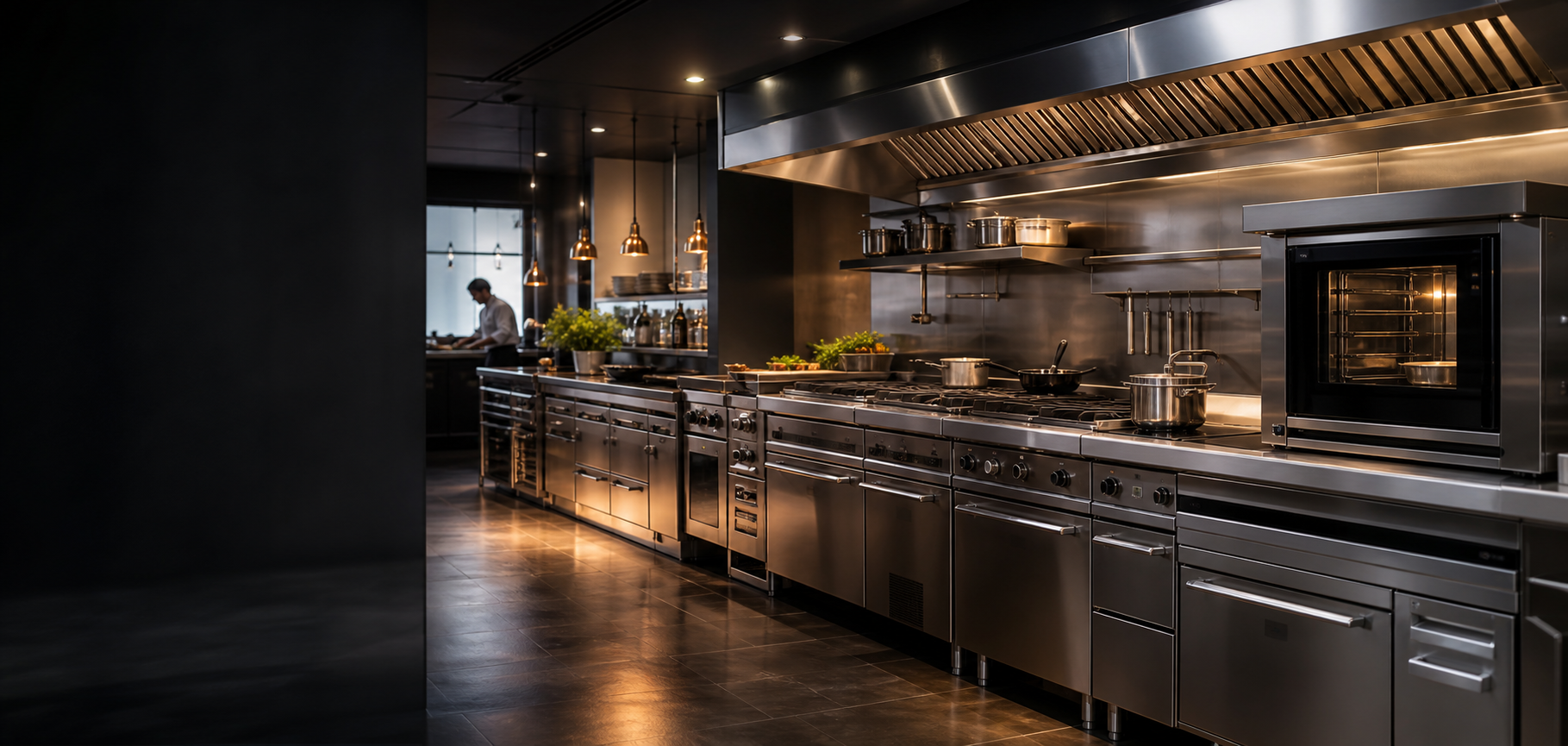 Cuisine professionnelle moderne équipée en inox